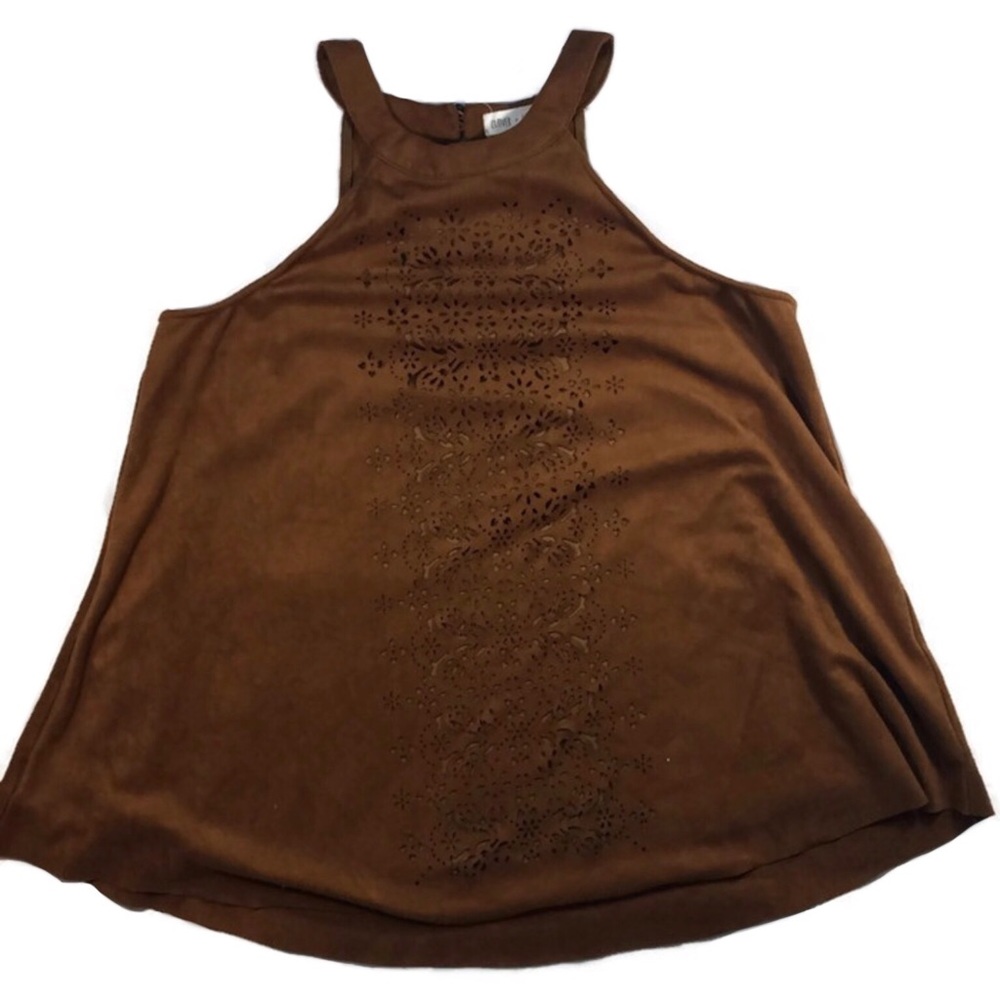 Clover + Scout Faux Suede Halter Neck Eyelet Cutout Swing Tank Size XS